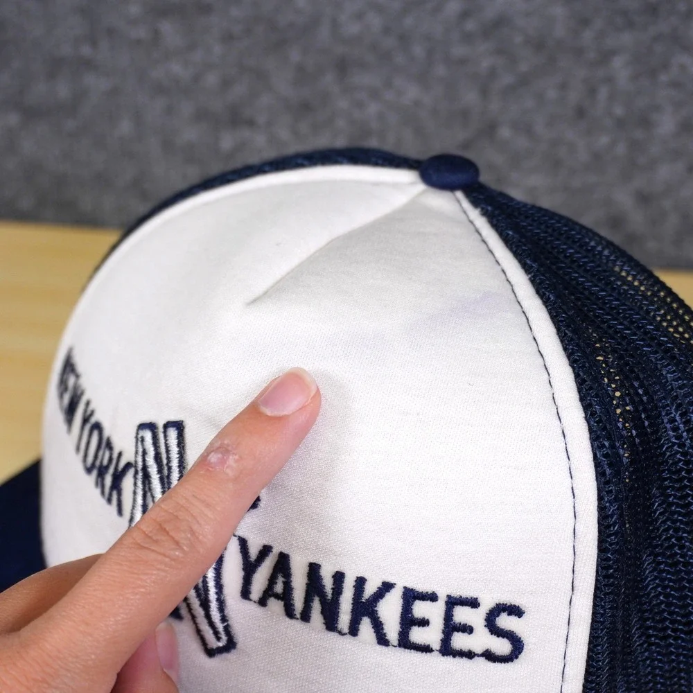 Vintage New York Yankees Trucker Hat Supercap Blue White Mesh Cap 70s 80s
